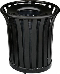 Rubbermaid - 36 Gal Black Round Decorative Waste Receptacle With Top - Steel, 826mm High - USA Tool & Supply