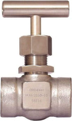 Brennan - 1/4" Pipe, Straight Needle Valve - PTFE Seal, Tube Ends, Stainless Steel Valve, 6,000 Max psi - USA Tool & Supply