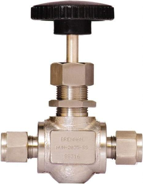 Brennan - 3/8" Pipe, Straight Needle Valve - PTFE Seal, Tube Ends, Stainless Steel Valve, 6,000 Max psi - USA Tool & Supply