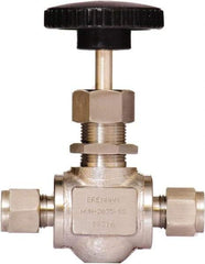 Brennan - 3/8" Pipe, Straight Needle Valve - PTFE Seal, Tube Ends, Stainless Steel Valve, 6,000 Max psi - USA Tool & Supply
