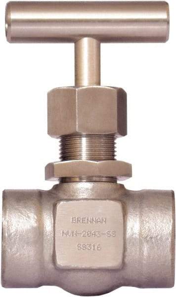 Brennan - 3/4" Pipe, Straight Needle Valve - PTFE Seal, Tube Ends, Stainless Steel Valve, 6,000 Max psi - USA Tool & Supply