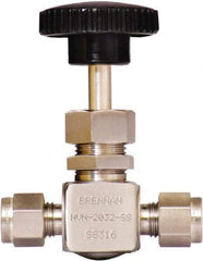 Brennan - 1/4" Pipe, Straight Needle Valve - PTFE Seal, Tube Ends, Stainless Steel Valve, 6,000 Max psi - USA Tool & Supply