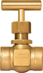 Brennan - 1/2" Pipe, Straight Needle Valve - PTFE Seal, NPT Ends, Brass Valve, 3,000 Max psi - USA Tool & Supply