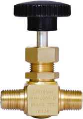 Brennan - 1/4" Pipe, Straight Needle Valve - PTFE Seal, NPT Ends, Brass Valve, 3,000 Max psi - USA Tool & Supply