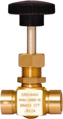 Brennan - 1/4" Pipe, Straight Needle Valve - PTFE Seal, NPT Ends, Brass Valve, 3,000 Max psi - USA Tool & Supply