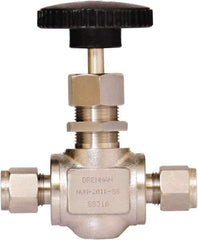 Brennan - 1/4" Pipe, Straight Needle Valve - PTFE Seal, Tube Ends, Stainless Steel Valve, 6,000 Max psi - USA Tool & Supply