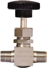Brennan - 1/4" Pipe, Straight Needle Valve - PTFE Seal, NPT Ends, Stainless Steel Valve, 6,000 Max psi - USA Tool & Supply