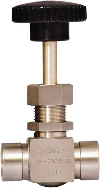 Brennan - 1/4" Pipe, Straight Needle Valve - PTFE Seal, NPT Ends, Stainless Steel Valve, 6,000 Max psi - USA Tool & Supply