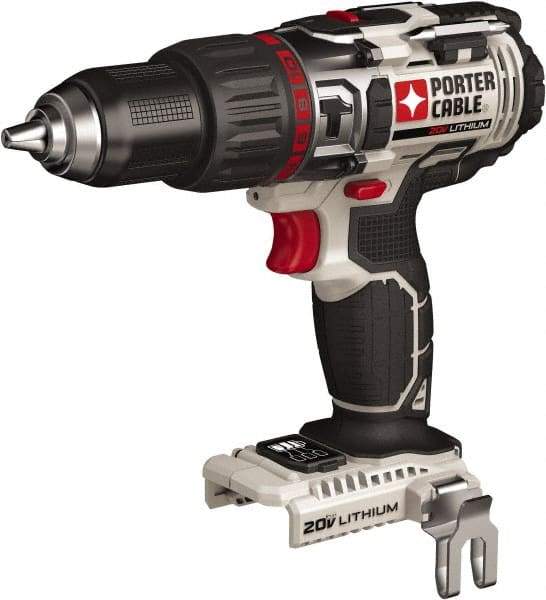 Porter-Cable - 20 Volt 1/2" Chuck Pistol Grip Handle Cordless Drill - 0-400 & 0-1600 RPM, Single-Sleeve Ratcheting Chuck, Reversible, Lithium-Ion Batteries Not Included - USA Tool & Supply