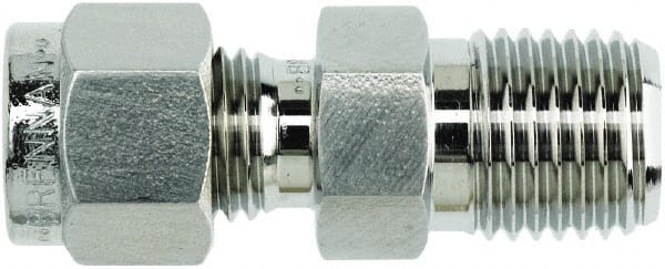 Brennan - 1/4" Tube OD x 1/2 Thread Stainless Steel Compression Tube Male Connector - USA Tool & Supply