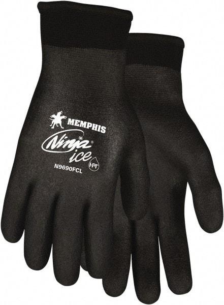 MCR Safety - Size L Work Gloves - Knit Wrist Cuff, Black Polymer, Shell, White Logo, Hem, Paired - USA Tool & Supply