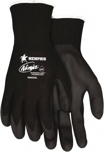 MCR Safety - Size L, ANSI Puncture Lvl 2, Abrasion Lvl 3, Cut & Puncture Resistant Gloves - Palm Coated, Black - USA Tool & Supply