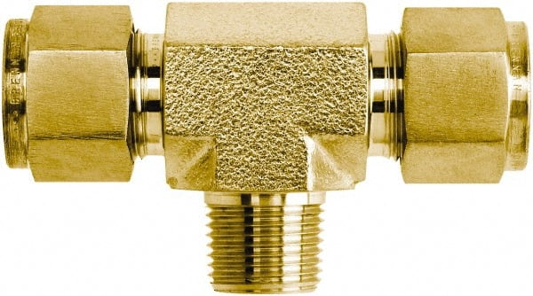 Brennan - 1/4" Tube OD x 1/4 Thread Brass Compression Tube Male Branch Tee - USA Tool & Supply