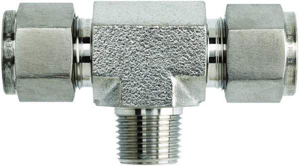 Brennan - 3/4" OD, Stainless Steel Male Branch Tee - Comp x Comp x MNPT Ends - USA Tool & Supply