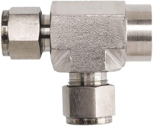 Brennan - 1/2" OD, Stainless Steel Female Run Tee - Comp x FNPT x Comp Ends - USA Tool & Supply
