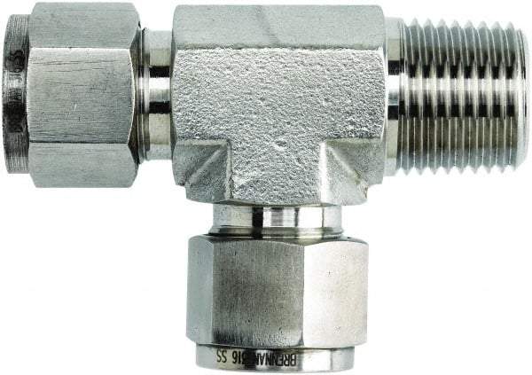 Brennan - 1/2" OD, Stainless Steel Male Run Tee - Comp x MNPT x Comp Ends - USA Tool & Supply