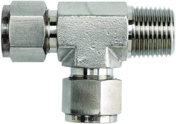 Brennan - 1/2" OD, Stainless Steel Male Run Tee - Comp x MNPT x Comp Ends - USA Tool & Supply