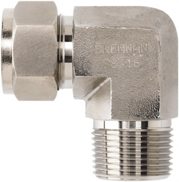 Brennan - 1/8" Tube OD x 1/8 Thread Stainless Steel Compression Tube Male Elbow - USA Tool & Supply