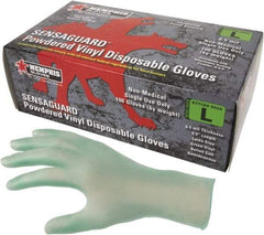 MCR Safety - Size XL, 6-1/2 mil, Industrial Grade, Powdered Vinyl Disposable Gloves - 9-1/2" Long, Green, Smooth Rolled Cuffs, FDA Approved, Ambidextrous - USA Tool & Supply