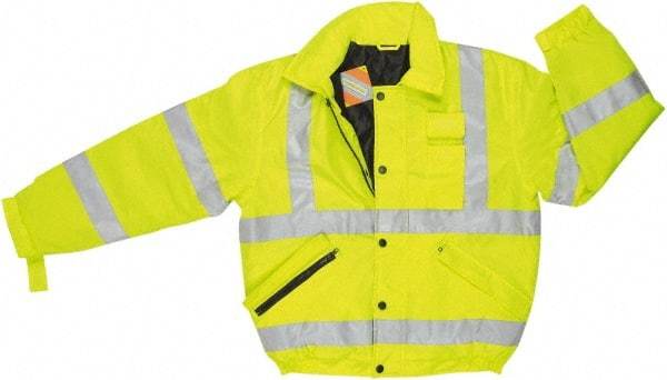 MCR Safety - Size 3XL, High Visibility Lime, Rain, Cold Weather Rain Jacket - 3 Pockets, Attached Hood - USA Tool & Supply