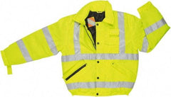 MCR Safety - Size XL, High Visibility Lime, Rain, Cold Weather Rain Jacket - 3 Pockets, Detachable Hood - USA Tool & Supply