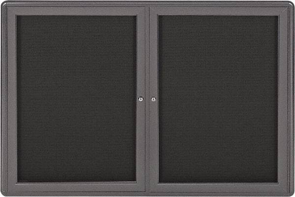 Ghent - 34" Wide x 24" High Enclosed Cork Bulletin Board - Fabric Covered, Gray - USA Tool & Supply