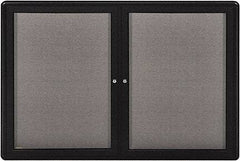 Ghent - 34" Wide x 24" High Enclosed Cork Bulletin Board - Fabric Covered, Black - USA Tool & Supply