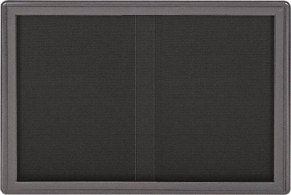 Ghent - 47" Wide x 34" High Enclosed Cork Bulletin Board - Fabric Covered, Gray - USA Tool & Supply
