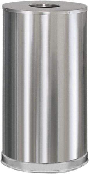 Rubbermaid - 15 Gal Silver Round Decorative Waste Receptacle With Top - Steel, 28" High - USA Tool & Supply