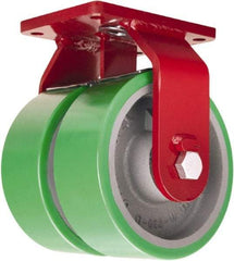 Hamilton - 12" Diam x 3" Wide x 14-1/2" OAH Top Plate Mount Dual Rigid Caster - Polyurethane Mold onto Cast Iron Center, 4,000 Lb Capacity, Sealed Precision Ball Bearing, 5-1/2 x 7-1/2" Plate - USA Tool & Supply
