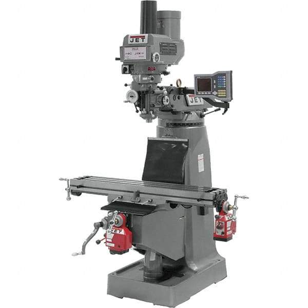 Jet - 9" Table Width x 49" Table Length, Variable Speed Pulley Control, 3 Phase Knee Milling Machine - R8 Spindle Taper, 3 hp - USA Tool & Supply