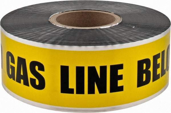 PRO-SAFE - Caution: Buried Gas Line Below, Detectable Underground Tape - 1,000 Ft. Long x 3 Inch Wide Roll, Polyethylene on Aluminum, 5 mil Thick, Yellow - USA Tool & Supply