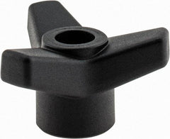 Elesa - 1-3/4" Head Diam, 1/4-20 Hole, 1" High, Glass Fibre Reinforced Technopolymer 3 Arm Knob - 3/4" Hub Diam, 0.98 Head Height, Thru Female Insert Style, 13/16 Hole Depth, Black - USA Tool & Supply