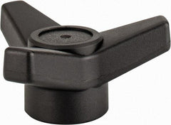 Elesa - 3-1/8" Head Diam, 3/8-16 Hole, 1.375" High, Glass Fibre Reinforced Technopolymer 3 Arm Knob - 1-1/4" Hub Diam, 1.18 Head Height, Female Insert Style, 11/16 Hole Depth, Black - USA Tool & Supply