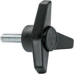 Elesa - 1-3/4" Head Diam, 1" High, 3/4" Long Thread, Glass Fibre Reinforced Technopolymer 3 Arm Knob - 3/8-16 Stem, 3/4" Hub Diam, 0.98 Head Height, Threaded Stem Style, Black - USA Tool & Supply