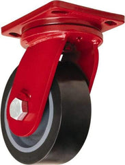 Hamilton - 8" Diam x 3" Wide x 10-1/2" OAH Top Plate Mount Swivel Caster - Polyurethane Mold on Forged Steel, 4,550 Lb Capacity, Tapered Roller Bearing, 6-1/2 x 7-1/2" Plate - USA Tool & Supply