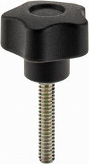 Elesa - 1" Head Diam, 5 Point Lobed Knob - 10-24 x 1" Stem, Technopolymer, Black - USA Tool & Supply