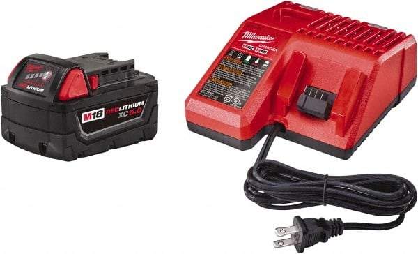 Milwaukee Tool - 18 Volt Lithium-Ion Power Tool Battery - 5 Ahr Capacity, 110 min Charge Time, Series RED LITHIUM - USA Tool & Supply