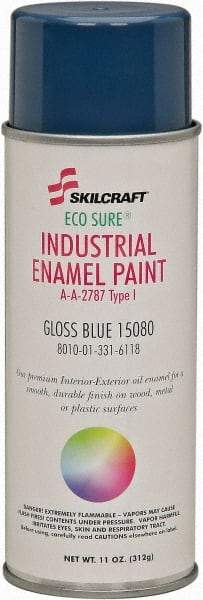 Ability One - Blue, Gloss, Enamel Spray Paint - 12 to 15 Sq Ft per Can, 16 oz Container, Use on Masonry - USA Tool & Supply