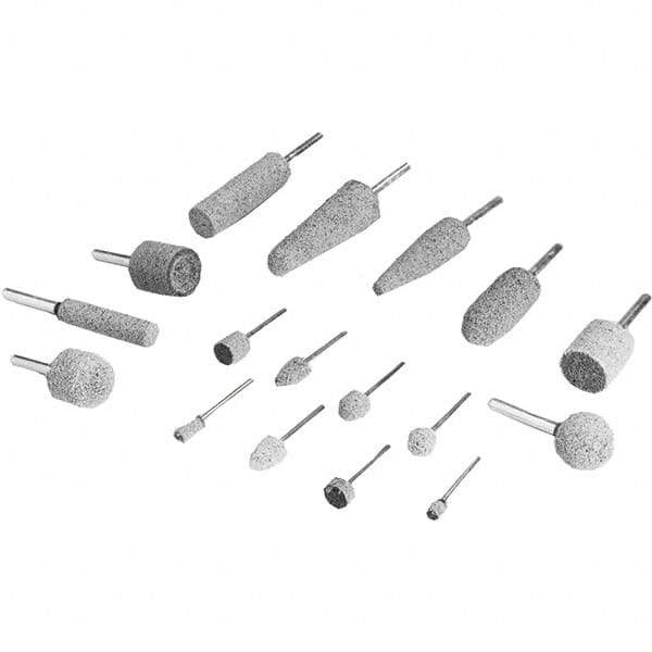3M - 1/4" Head Diam x 1/2" Thickness, W163, Cylinder End, Aluminum Oxide Mounted Point - Gray, Coarse Grade, 60,000 RPM - USA Tool & Supply