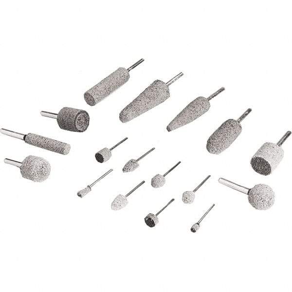 3M - 3/8" Head Diam x 3/4" Thickness, B52, Pointed End, Aluminum Oxide Mounted Point - Gray, Medium Grade, 45,300 RPM - USA Tool & Supply