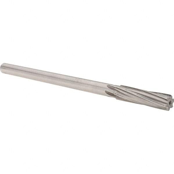 Alvord Polk - 1/2" High Speed Steel 6 Flute Chucking Reamer - Spiral Flute, 0.4355" Straight Shank, 2" Flute Length, 8" OAL - USA Tool & Supply