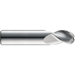‎1/4″ Dia. × 1/4″ Shank × 3/4″ DOC × 2-1/2″ OAL, Carbide TiB2, Spiral , 3 Flute, 38° Helix, Ballnose End Mill - Exact Industrial Supply