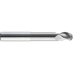 3/8″ Dia. × 3/8″ Shank × 1/2″ DOC × 4″ OAL, Carbide Uncoated, Spiral , 3 Flute, 38° Helix, Ballnose End Mill - Exact Industrial Supply