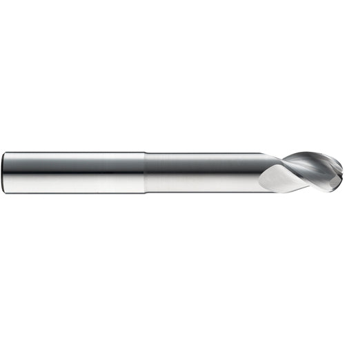 3/4″ Dia. × 3/4″ Shank × 1″ DOC × 6″ OAL, Carbide Uncoated, Spiral , 3 Flute, 38° Helix, Ballnose End Mill - Exact Industrial Supply