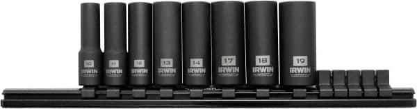 Irwin - 8 Piece 3/8" Drive Deep Well Impact Socket Set - 6 Points, 10mm to 19mm Range, Metric Measurement Standard - USA Tool & Supply