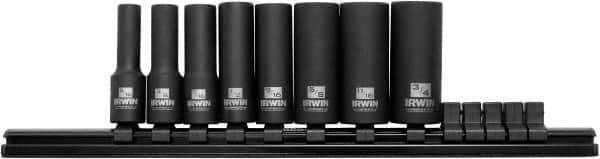 Irwin - 8 Piece 3/8" Drive Deep Well Impact Socket Set - 6 Points, 5/16" to 3/4" Range, Inch Measurement Standard - USA Tool & Supply