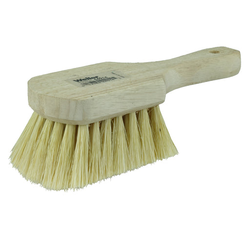 8″ Utility Scrub Brush, White Tampico Fill, Short Handle, Wood Block - USA Tool & Supply