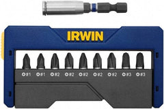 Irwin - 10 Piece, 1/4" Drive Screwdriver Insert Hex Bit Set - #1, #2 & #3 Phillips - USA Tool & Supply