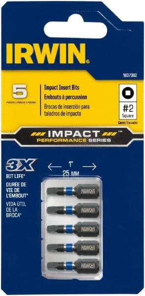 Irwin - 1/4" Drive, #2 Square Screwdriver Bit - 1" OAL - USA Tool & Supply